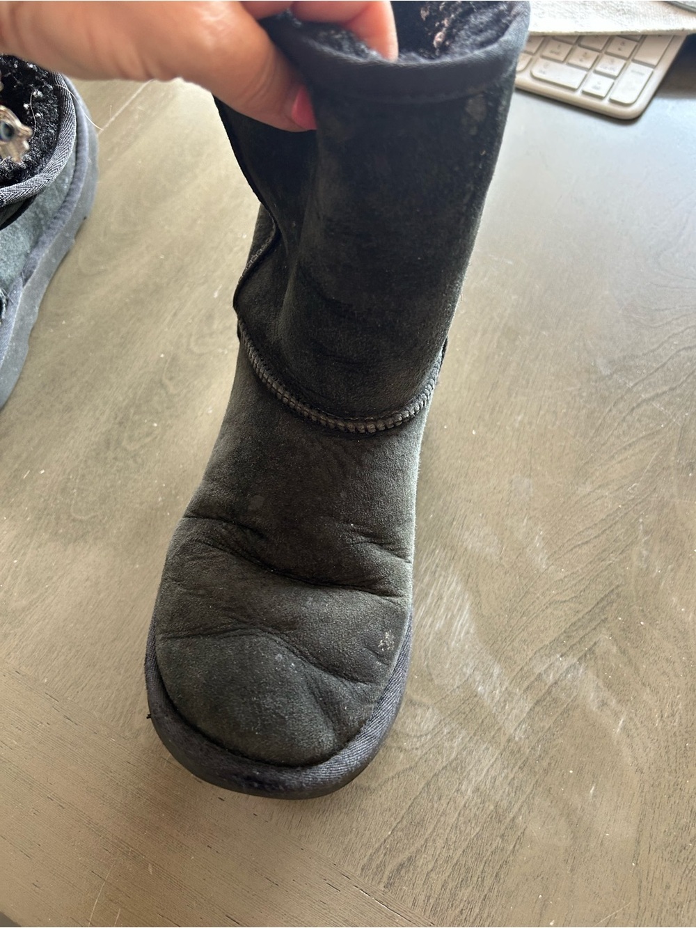 Well loved UGG Black Suede Shearling Boots - Picture 7 of 10